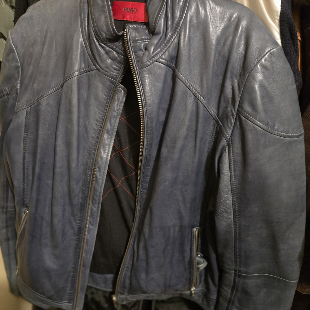 Hugo Boss Blue Leather Jacket - Picture 2 of 8